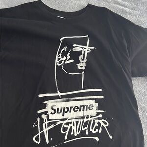 Supreme Black Tee with White Graphic Face and Script
